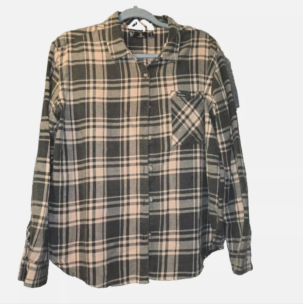 Womens Volcom Gray and Pink Flannel Size M